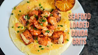 Seafood Loaded Smoked Gouda Grits | Best Brunch Idea ever!