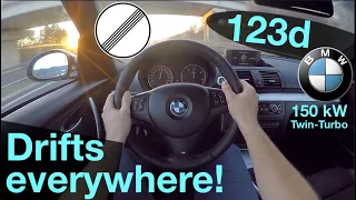 BMW 123d (2009) Drifting POV Test Drive + Acceleration 0-200 km/h