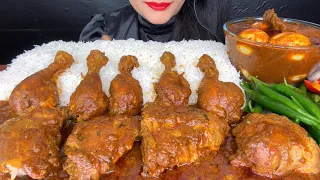SPICY CHICKEN LEG PIECE CURRY,SPICY EGG CURRY,GREENCHILLI WITH RICE *ASMR EATING*