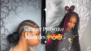 Summer protective black hairstyles😍🤩☀️😍 •Cornrows, braids, passion twists +
