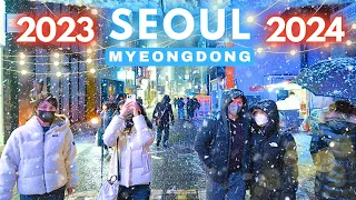 Seoul WINTER SNOW in Myeongdong 2023 ❄️ Myeongdong Christmas New Years