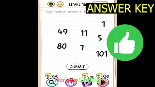 Brain Test Tricky Puzzles LEVEL 16 Tap them in order 1 49 80 5 7 11 101 - Gameplay Walkthrough