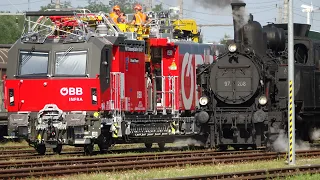 100 Jahre ÖBB Zugparade Vorbereitungen. Aufstellung der Züge.