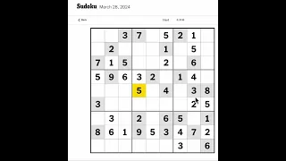 New York Times Sudoku Hard for March 28, 2024.  Just me mumbling and solving