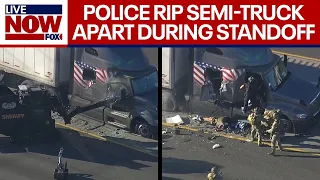 Wild police chase: Semi-truck ripped apart during standoff near Houston, TX | LiveNOW from FOX