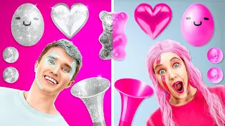 PINK VS SILBER ESSENS-CHALLENGE FÜR 24H || Lebensmittelfarbe & Lustiger Mukbang von 123 GO! SCHOOL