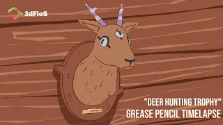 Blender 2D/3D Modeling / Sculpting timelapse "Deer Hunting Trophy" (Grease pencil) Toon shading