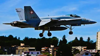 F/A-18 Hornets of the Swiss Air Force Landing at Emmen Air Base in Switzerland [4K]