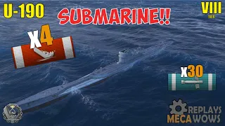 SUBMARINE U-190 4 Kills & 167k Damage | World of Warships Gameplay