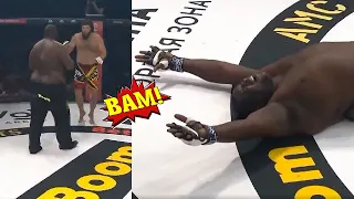 Celebrates too soon, loses fight Zuluzinho drops Shuaev at the bell and thinks the fight is over