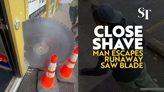 Man escapes getting sliced by runaway saw blade