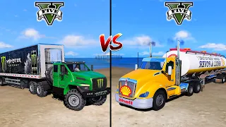 Monster Energy Truck vs Shell Oil Truck in GTA 5 - which is best?