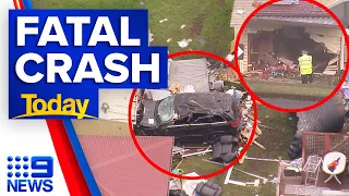 Woman dies after car slams into western Sydney home | 9 News Australia