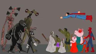 Granny, Hulk, Spiderman, superman, piggy vs Siren Head, Cartoon Cat - Drawing Cartoons 2 Animation