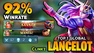 SAVAGE & MANIAC! Lancelot New King [ Top 1 Global Lancelot Best Build 2022 ] By Clinkz - MLBB