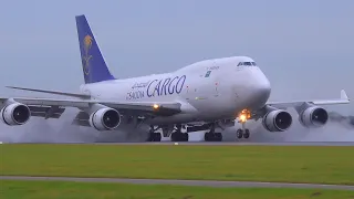 SPECTACULAR HEAVY WET LANDINGS & TAKE OFFS |  Amsterdam Schiphol Airport