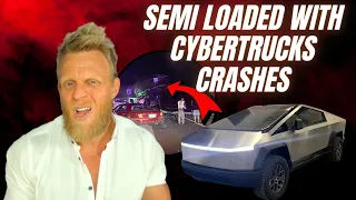 Semi with Cybertrucks and 7 Tesla EVs crashes into cars and rolls over