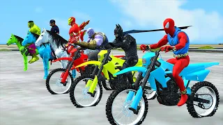 Spiderman challenge motorbike racing and horse racing with batman vs ironman |Game GTA 5 superheroes