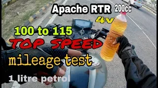 Top speed TVS Apache RTR 200cc 4v mileage test ( 2018)