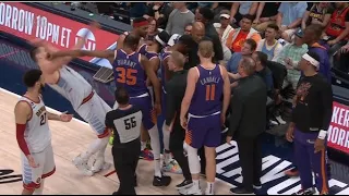 Kevin Durant pushes Nikola Jokic away from the huddle - #nba | Nuggets vs Suns