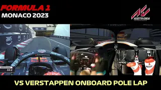 Real Life vs Formula Hybrid 2023 - Assetto Corsa - F1 2023 Monaco Grand Prix - Verstappen Pole Lap