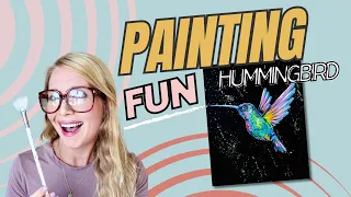 Hummingbird Easy & Fun Acrylic Painting on Black Canvas