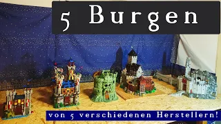 5 Klemmbaustein Burgen von 5 Herstellern (Lego, Bluebrixx und weitere)