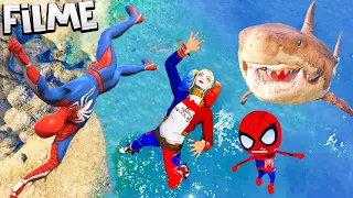 FILME - HOMEM ARANHA JOGOU MCQUEEN, BEBE, ARLEQUINA, HULK PARA OS TUBARÕES no GTA 5