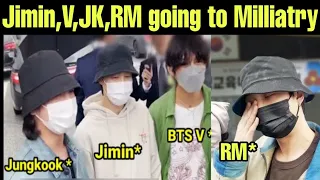 Jimin Jungkook V RM Going Military Together 😭 Final Bye Bye 💜 BTS Leaving For Military ❤️ #bts #jk