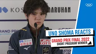 Uno Shoma reacts after Japan short program sweep I Grand Prix Final 2022