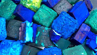 Blue/Green Flaky&Dusty Dyed and Pasted Blocks | ASMR