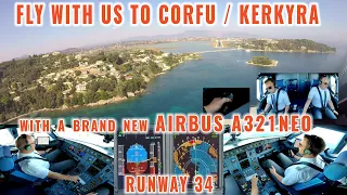 CORFU Island (CFU) | Brand new Airbus A321 NEO approach + landing Rwy 34 | pilots + cockpit