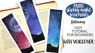 DIY watercolor starry night BOOKMARKS - easy tutorial for beginners with voiceover
