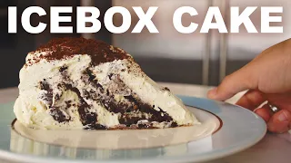 Zebra icebox cake — homemade chocolate cookies in malted milk cream