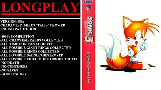 Sonic the Hedgehog 3 [USA] (Sega Genesis) - (Longplay - Tails Alone | 100% Completion)