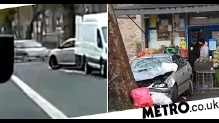 Footage shows terrifying moment car leaves road and ploughs into pedestrians