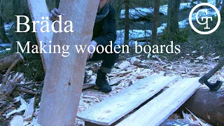 Making a 16 mm wooden board from a log using hand axes