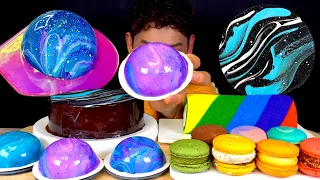 ASMR 갤럭시 우주 케이크🌌무지개 마카롱 얼그레이크림롤 먹방~! Galaxy Chocolate Cake With Rainbow Macaron Cream Roll MuKbang!