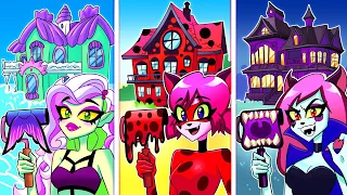 ONE COLORED HOUSE CHALLENGE! Vampire VS Ladybug VS Mermaid | Teen-Z