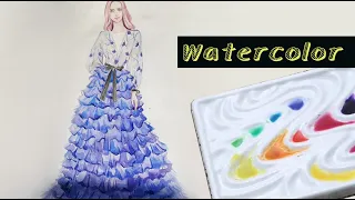 （Speed painting）Watercolor fashion illustration dress effect 水彩时装画
