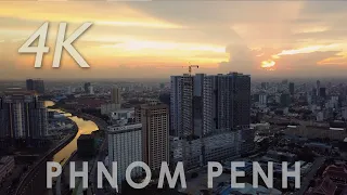 AERIAL DRONE 4K VIDEO - BEAUTIFUL SUNSET IN PHNOM PENH  [ CINEMATIC TRAVEL FILM ]