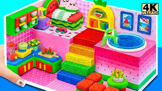 (AMAZING) Building Cute Watermelon Mini House with Round Swimming Pool ❤️ DIY Miniature Clay House
