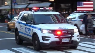 NYPD Police cars responding with horn, rumbler siren and lights