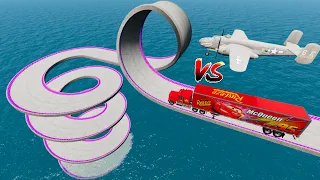 Mack Truck Vs Impossible Loop Spiral Bridge Vs Aeroplane Crossing Vs Deepwater - BeamNG.Drive