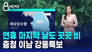 [날씨] 연휴 마지막 날도 곳곳 비…충청 이남 강풍특보 / SBS 8뉴스