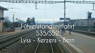 Cab ride in the S35/S52 from Lyss to Bern via Kerzers in a BLS RBDe 565.