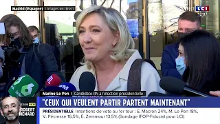 "Que ceux qui veulent partir partent", lance Marine Le Pen
