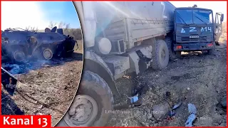 This is what happened to Russian military convoy of armored vehicles and trucks that came under fire