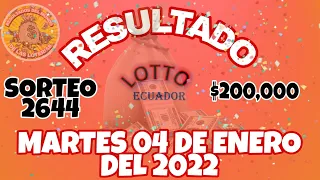 RESULTADO LOTTO SORTEO #2644 DEL MARTES 04 DE ENERO DEL 2022 /LOTERÍA DE ECUADOR/