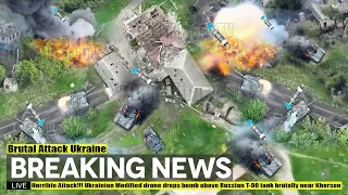 Horrible Attack!!! Ukrainian Modified drone drops bomb above Russian T-90 tank brutally near Kherson